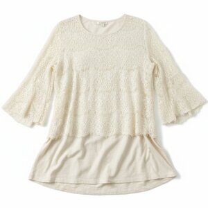Pleione Lace Tunic Top Romantic Cottagecore Ivory 3/4 Sleeve Large